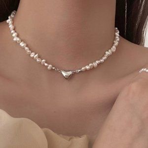 Genuine Freshwater Pearl Magnetic Heart Choker Necklace